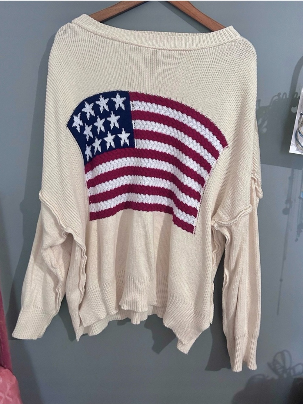 Simply Southern Cream Crewneck Sweater with Flag Graphic